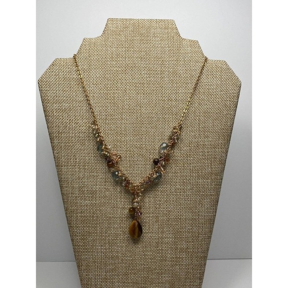 Avon NR Jewelry Set Necklace Earrings Drops Dangles Beaded Boho Tiger’s Eye - Picture 12 of 12